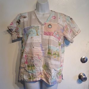 🌟5 for $25🌟 French Girl Print Uniform Scrub Top